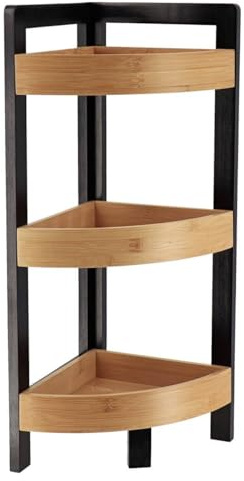 Tendance - Meuble d'Angle 3 Etagères Bambou - Noir/Bambou - Salle de Bain - Petit Mobilier