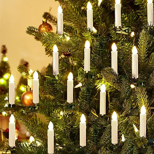 Lewondr 20 Pezzi Candela a LED per Albero di Natale, 8,7m Catena di Candele Senza Fiamma con Timer Luci di Candela per Albero 4 Modalità di Illuminazione Decorazioni Natalizie per Albero di Natale