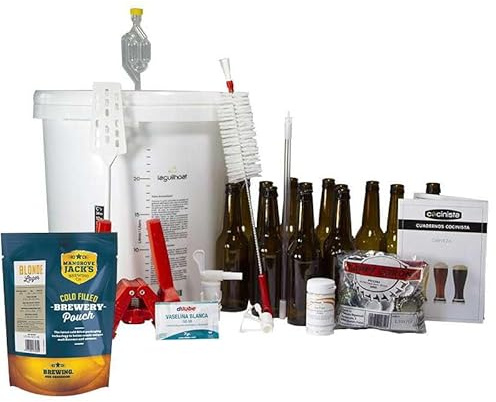 Cocinista Kit para Hacer Cerveza en Casa 30L con Extracto de Malta Lupulizado, Fermentador Graduado, Accesorios de Embotellado y 50 Botellas Ámbar 33 cl Incluidas