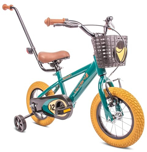 SUN BABY Verdant Bike barncykel 12/14/16 | För 2–6 år, stödhjul, pushbar och justerbar höjd