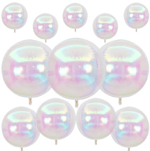 Lot de 12 ballons ronds irisés en aluminium transparent 4D pour anniversaire, mariage, décoration de fête - 55,9 cm, 38,1 cm, 25,4 cm