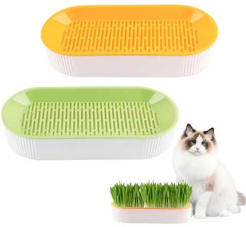SilverChry 2 stycken kattlådor för kattmynta, hydroponisk blomkruka för kattgräs, odlingsset för kattgräs, foderstation för trädgård inomhus och utomhus