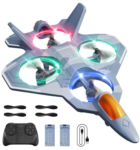 4DRC V50 RC Plane with 2 Take-off Modes, Lights, 360° Flip, Headless Mode,3 Speed Modes and 2 Batteries, 2.4GHz Remote Control Glider Aircraft Planes Fighter Fly Toys Gift for Kids Adults Beginners