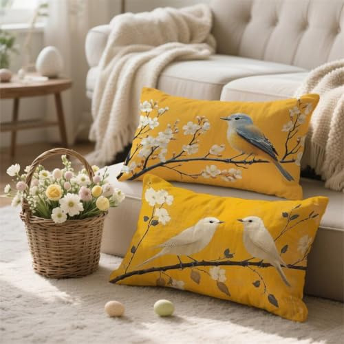 Kissenbezug 40x60 Ocker Kissen Beige Kissenbezüge Zierkissen 2er Set Rechteckig Sofakissen Kissenhülle Leinen Dekokissen Couchkissen für Deko Wohnzimmer Schlafzimmer Bett Sofa balkon Geschenk I-573