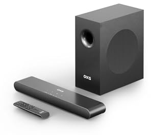 OXS S21 Soundbar, 2.1 Canali con Subwoofer, Suono Preciso con Basso Profondo, 180 W, 3 Modalità EQ, Ultra Compatto, per Home Theater/Musica/Gioco, Compatible con TV, PC, XBOX, PS4/5, Telefono