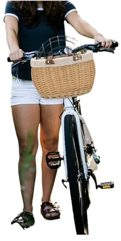 Cesta Perro Bicicleta Soporte for Cesta Delantera de Bicicleta for Mascotas, Gatos y Perros, for Bicicletas de Carretera, Compras y equitación(Wood)