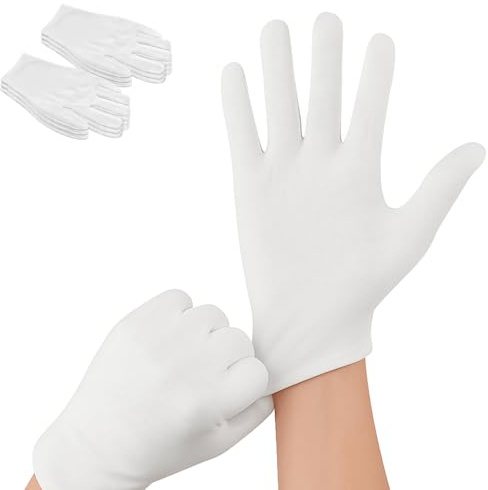 Neerow Lot de 3 paires de gants en coton blanc réutilisables en coton lavables pour cosmétiques, travaux ménagers, service, spa, soins des bijoux (24 cm)