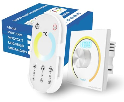 Regulador Intensidad LED, Interruptor Regulador de Luz, Dimmer LED 220V, DC 12V/24V Regulador de Luz con Mando a Distancia y Control Giratorio, Crea el Ambiente Perfecto en Salón y Dormitorio (CCT)