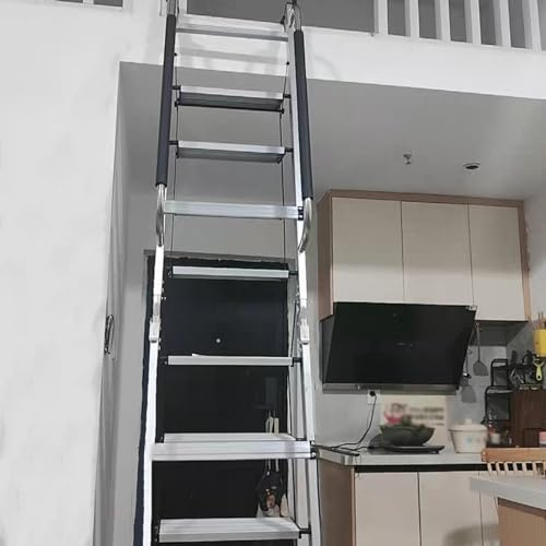 Escalier Escamotable Escalier Escamotable rn Aluminium pour Grenier, Échelle de Grenier Pliable Antidérapante pour Petits Espaces, Échelle Robuste pour Lit Superposé(9 Steps 2.2-2.4m (86.6-94.5))