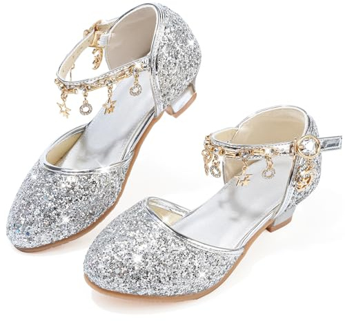 LECYGNB Sko, prinsessa, flicka, paljetter, kostym, hög klack, cosplay, bröllop, jul, födelsedag, ceremoni, fest, dansare, ballerina, sandal, kristallbling