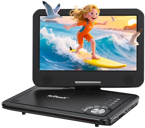 ieGeek Portable DVD Player 12.5, with 10.5 HD Swivel Screen, Car Travel DVD Players 5 Hrs Rechargeable Battery, No Region Restrict Video Player for Kids, Remote Control, Sync TV, USB&SD, Black