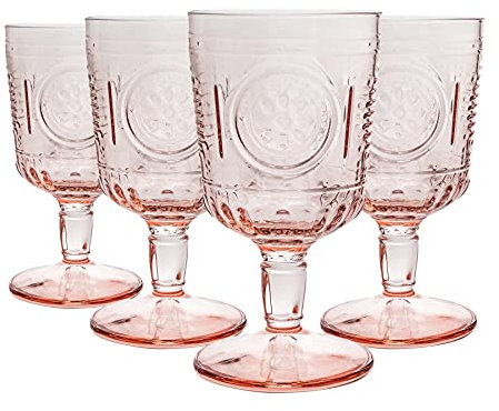 Bormioli Rocco Romantic Wine Glasses Set - Vintage Italian Cut Glass Goblets - 320ml - Pink - Pack of 12