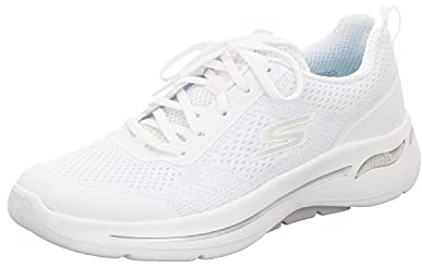 Skechers Women's Performance Go Walk Arch Fit-Motion Breeze Sneaker, White/Silver, 10.5