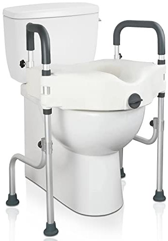 WC Sitzerhöhung für Senioren, Toilettensitzerhöhung mit Armlehnen, Senioren Toilettensitzerhöher mit Höhenverstellbaren, Badezimmer-assistenz-sicherheitskommoderahmen für Postoperative Eingriffe