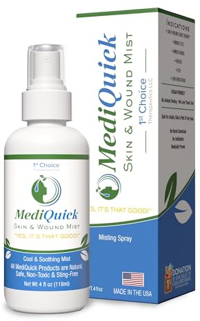 MediQuick Antiseptic Spray Mist 4 Fl Oz | Skin & Wound Repair First Aid Spray for Burns & Cuts with 12 Hour Action | Helps Heal Acne Rash Eczema Itch Bites & More | Safe Wound Wash with No Sting