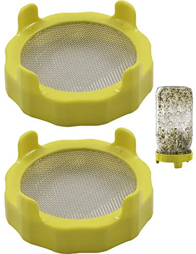 Wudaizhi Sprouting Lids 2pcs Mason Jar Sprouting Lids Plastic Sprout Lid with Stainless Steel Screen for Wide Mouth Mason Jars