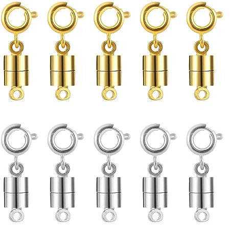 10 Pcs Magnetic Necklace Bracelet Clasps and Closures Chain Fasteners Magnetic Jewelry Clasps Connector Locking for Necklaces Jewelry Accessories (5 Gold 5 Silver)