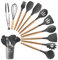 PERIODO DI SALDI - Set di 11 utensili da cucina in silicone resistenti al calore con manico in legno, solo colori assortiti