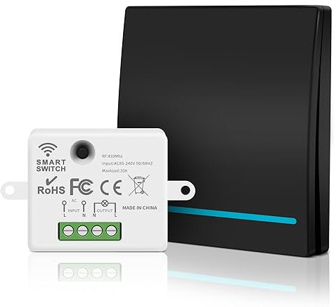Aroidful Funk-Lichtschalter Kit RF 433MHz, 240V Fernlichtschalter, Wireless Lichtschalter, keine Verkabelung,Schwarz