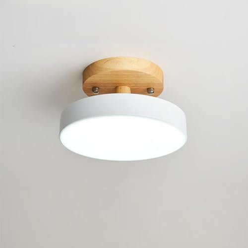Mengjay Lámpara de Techo LED Moderna, Luz de Techo Creativa Nórdica de Madera, 3000-6000K Plafón Redondo 18cm para Cocina, Sala de Estar, Dormitorio, Pasillo, Comedor (Blanco)