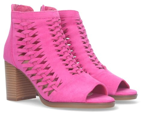 shoes&blues.es 80348-Botin de Tacon para Mujer, con Tiras Trenzadas, de Punta Abierta, Cierre de Cremallera, Comodos.. Talla 38 Fucsia