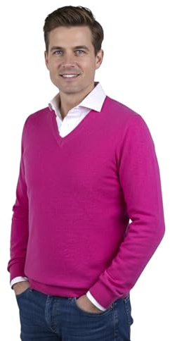 Cuello V Hombre Mixto Cashmere Seda Made in Italy Suéter Paricollo Jersey Manga Larga Lana Merino Cachemire Jersey Beige Azul Gris Jersey Regalo Ropa Invierno, fucsia, XL
