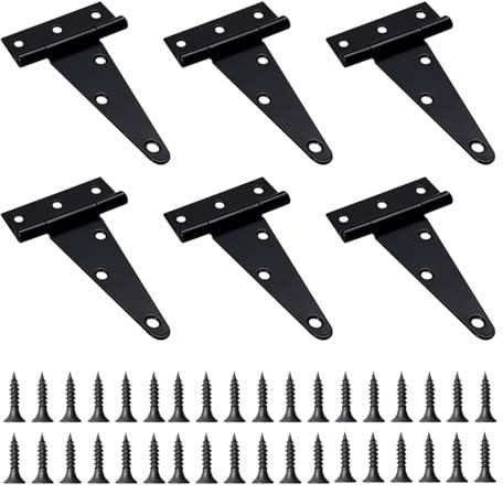 6 Charnières De Porte Avec 36 Vis, Charnières En Forme De T, Charnières De Porte De Jardin, Charnières De Porte Extérieure En Métal, Charnières De Porte Robustes