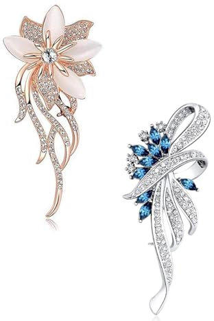 TOZBLEU Lot de 2 broches pour femme - En alliage - Fleur élégante - Strass - Pour vêtements, décoration de robe, bijoux, bouquet de mariage