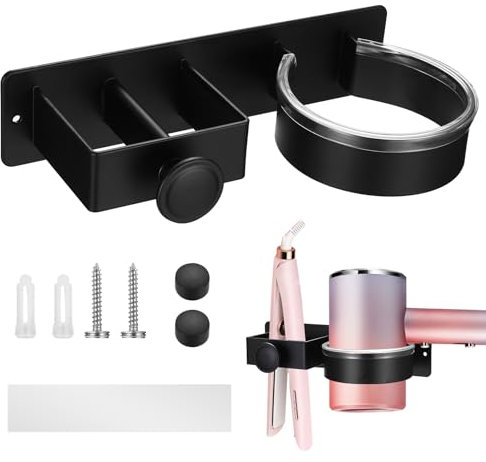 Föhnhalter Wand Ohne Bohren, Föhn Halterung für Haartrockner und Glätteisen, Fön Halterung, Selbstklebend Föhn und Glätteisen Halterung Ohne Bohren Schwarz Haartrocknerhalter, Hotel Bad Fönhalterung