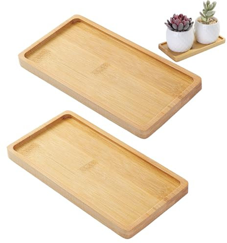 EVDZNA 2 bandejas de bambú de 17,5 x 8,8 cm, bandeja de té pequeña, posavasos de bambú, tocador, bandeja de madera, adecuado para cocina, salón y baño