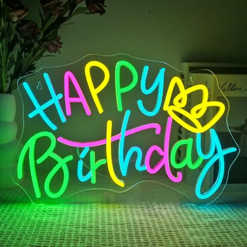 SIGNSHIP Happy Birthday Corona Neon Led, Buon Compleanno Led Neon Dimmerabile Intensità Variabile Decorazione Murale, per Soggiorno, Bambino Festa di Compleanno, Regalo Compleanno