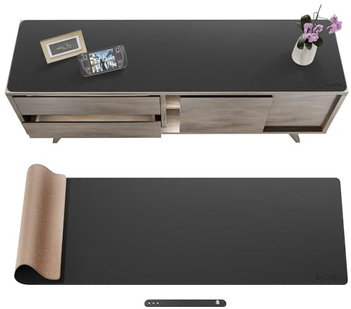 Chihein Cork & PU läder skrivbordsmatta – 150 x 40 cm stor skrivbordsmatta för kontor, spel eller hem, perfekt som dubbelsidig skrivbordsmatta (svart)