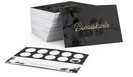 Lot de 50 cartes bonus vierges, à remplir, gaufrage doré et noir, avec espace pour les noms de clients et les tampons d'entreprise, cartes avec designs modernes