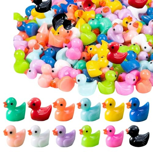 CHSEROK 120 Piezas 12 Colores Patitos Pequeños, Coloridos Mini Patos Resina, Minifiguras de Pato, Patos Miniatura para Jardines, Paisajes en Miniatura y Acuarios