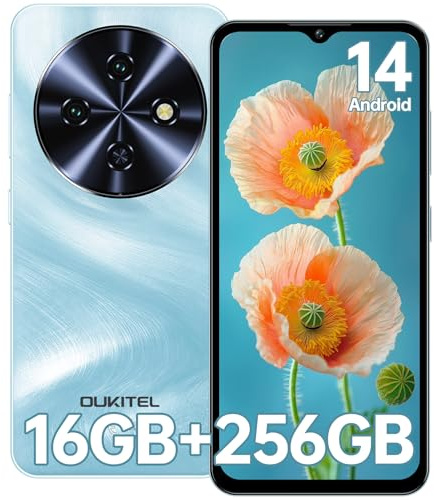 OUKITEL C5 Telefono Movil 2025, 16GB RAM+256GB ROM/TF 1TB, 6.52 HD Pantalla Telefonos Moviles Libres, Batería 5000mAh Android 14 Smartphone, Cámara 13MP+5MP, 4G Dual SIM/Face ID/OTG/3.5mm Jack, Azul