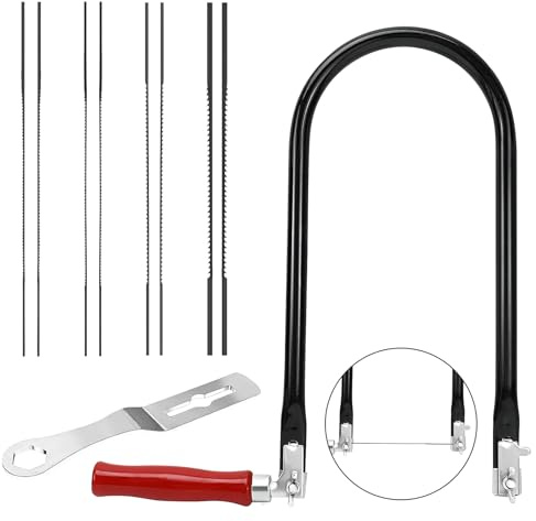 Juego de sierra de marquetería, arco de sierra de marquetería de metal, sierra fina para madera con 8 hojas de sierra (4#6#8#10#), sierras de marquetería con mango de madera para metal y madera