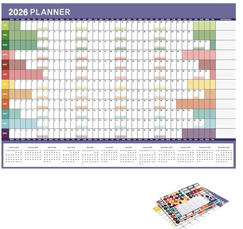 Årskalender - 12-Månaders Kalender 2026 - Roligt Återanvändbart Schemaläggningsverktyg för Lärare Familj Kontor Skola