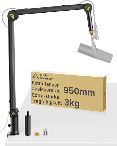 AA AUDIO ACCESSORY Design for Shure SM7B SM7dB MV7 Never-Sag Mic Boom Arm, Extra-Long 950mm Reach, 6.6lbs Load Capacity, Gear-Lock Suspension Microphone Stand Desk Mount for Blue Yeti Rode Heavy Mics