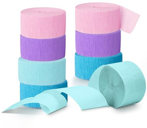 NICROLANDEE Party Streamers Decorations - 8 Rolls Crepe Paper Streamers Tassels Streamer Paper for Birthday Party, Baby Shower, Class Party, Family Gathering Supplies Purple Pink Blue