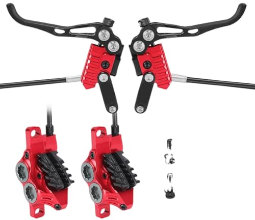 Mountain Bike Hydraulic Disc Brake 800mm 1550mm Four Piston Ultra Light CNC Fully Internal Routing Oil Brake Compatible With Split Frame Mtb(Red brake)