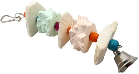 Cuttlebone For Birds - natural beak conditioning chew snack for cages | calcium support with beads bell clip for cockatiels budgies lovebirds finches conures indoor outdoor playground use