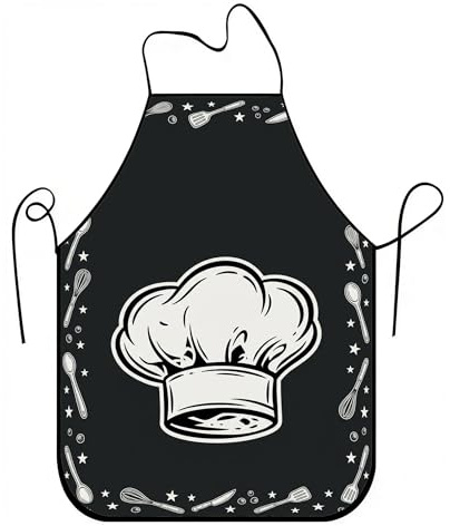 Delantal de chef vintage para cocinar, delantal culinario negro con sombrero de chef y diseño de batidor para cocinar en casa, barbacoa o cocina, Negro, 24x31 Inch