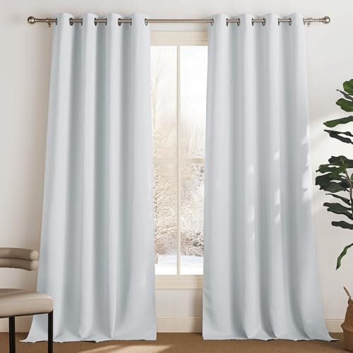 PONY DANCE Rideau Opaque Occultant Blanc Gris Décoration Fenêtre Isolation Froid/Lumineux à Oeillets Draperie de pour Enfant/Adulte, 140L X 240H cm, Lot de 2