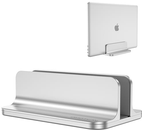OMOTON Supporto Verticale per Laptop, Supporto Scrivania per Computer e Tablet, Accessori per Laptop, Salvaspazio Compatibile con MacBook/Notebook e Altri Notebook, Argento