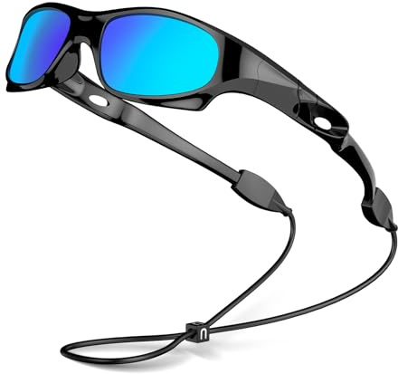 VATTER Kids Sunglasses for Boys and Girls 3-12 Years, UV Protection Polarized Goggles, Holiday Essentials with Durable Frame for Outdoor Activities UK 816 black blue lense