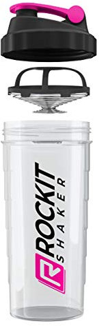 ROCKITZ Protein Shaker | garantiert auslaufsicher | patentiertes Mischsystem | Shaker Proteinpulver - Eiweiß Shaker | Made in Germany | Fitness Trinkflasche | BPA frei (Transparent | Pink, 900ml)