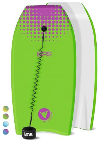 BPS Leichtes Bodyboard Shaka – EPS-Kern-Bodyboard mit Handgelenk-Leine für Strand, Pool, Surfen, Kinder, Jugendliche, Erwachsene (Grün, Violett, 84 cm)