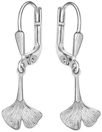 CLEVER SCHMUCK Damen Ohrringe Ginkgoblatt 31 mm Natur Schmuck mit Ginkgo Blatt glänzend 925 Sterling Silber im Etui rosa
