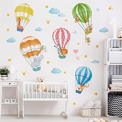 Decalmile djur i varmluftsballonger väggdekaler elefant giraff apa väggklistermärken baby barnkammare barn sovrum lekrum väggdekor