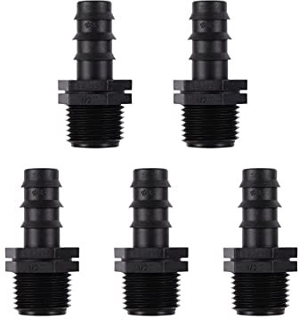 Garden Irrigation Hose Connector DN16 to 1/2 Inch Barbed Connector, Male Thread Straight Connector (5Pcs/Pack)